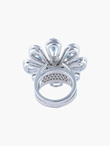 Bague 53 Bague fleur en or blanc 18 carats avec diamants et topazes 58 Facettes