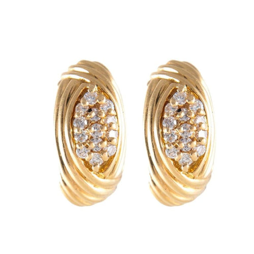 Boucles d'oreilles Boucles d’oreilles godronnées pavées de diamants en or jaune 18K 58 Facettes LP 907