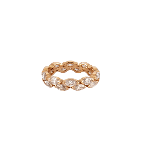 Bague 57 Alliance 2 tours en or jaune 18k et diamants taille marquise 58 Facettes