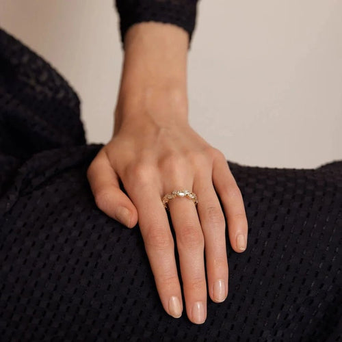 Bague 57 Alliance 2 tours en or jaune 18k et diamants taille marquise 58 Facettes