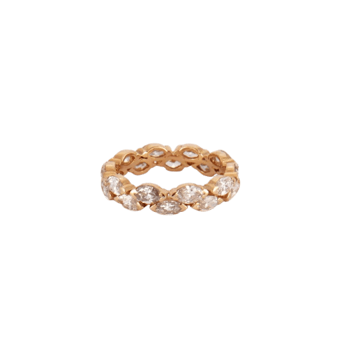 Bague 57 Alliance 2 tours en or jaune 18k et diamants taille marquise 58 Facettes