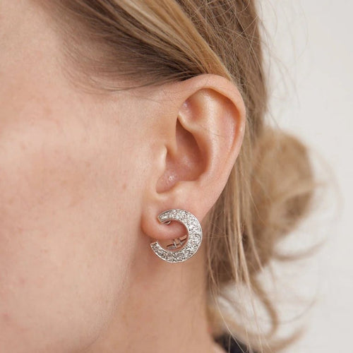 Boucles d'oreilles Créoles pavées de diamants en or gris 18K 58 Facettes