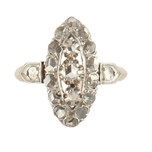Bague 50 Bague marquise en or jaune 18K avec diamants taille rose 58 Facettes