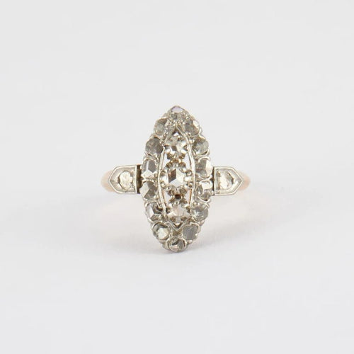 Bague 50 Bague marquise en or jaune 18K avec diamants taille rose 58 Facettes