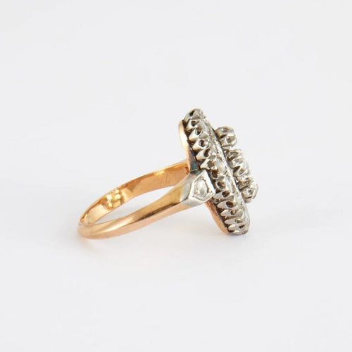 Bague 50 Bague marquise en or jaune 18K avec diamants taille rose 58 Facettes