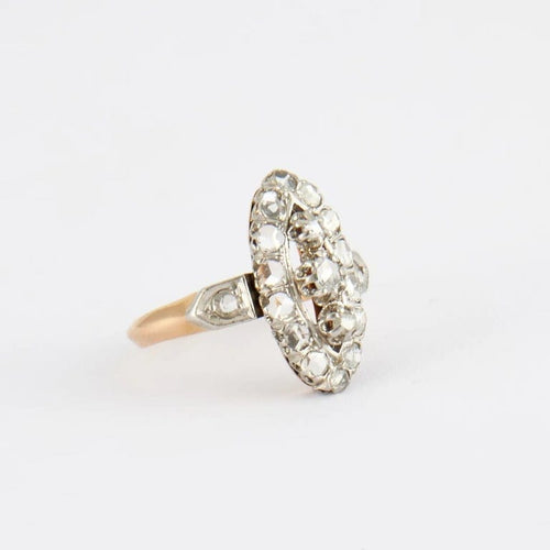Bague 50 Bague marquise en or jaune 18K avec diamants taille rose 58 Facettes