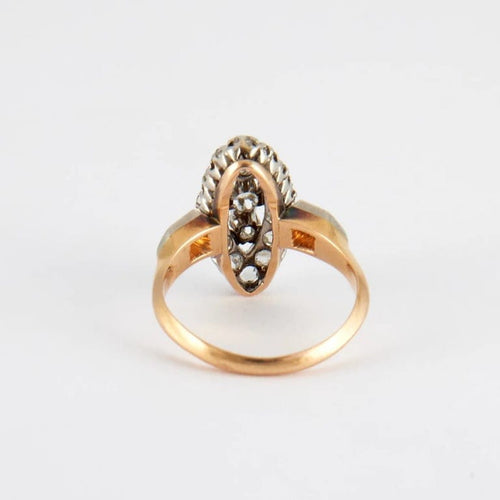 Bague 50 Bague marquise en or jaune 18K avec diamants taille rose 58 Facettes