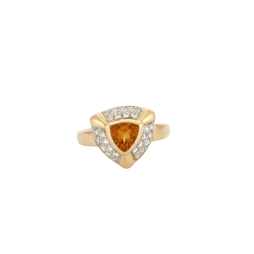 Bague 54 Bague citrine taille triangle pavée de diamants en or jaune 18K 58 Facettes