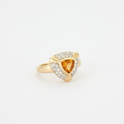 Bague 54 Bague citrine taille triangle pavée de diamants en or jaune 18K 58 Facettes