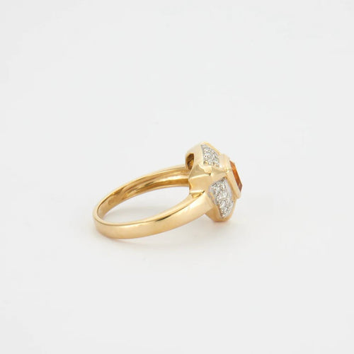Bague 54 Bague citrine taille triangle pavée de diamants en or jaune 18K 58 Facettes