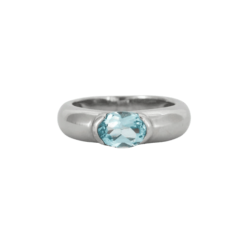 Bague 54 Bague demi-jonc en or gris 18K avec topaze Sky Blue 58 Facettes