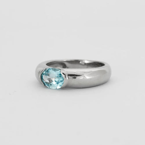 Bague 54 Bague demi-jonc en or gris 18K avec topaze Sky Blue 58 Facettes