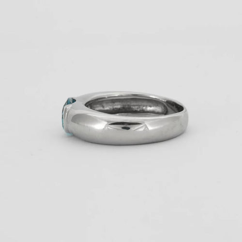 Bague 54 Bague demi-jonc en or gris 18K avec topaze Sky Blue 58 Facettes