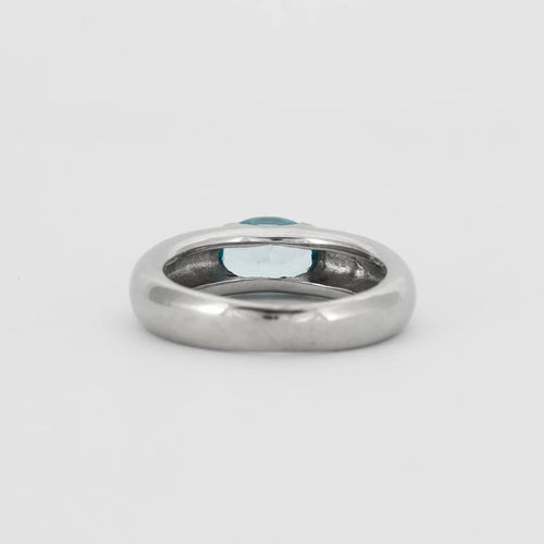 Bague 54 Bague demi-jonc en or gris 18K avec topaze Sky Blue 58 Facettes