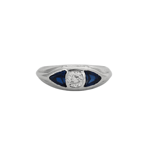 Bague 55 Bague en or gris 18K avec diamant et saphirs 58 Facettes