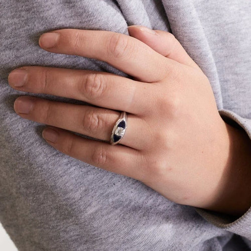 Bague 55 Bague en or gris 18K avec diamant et saphirs 58 Facettes