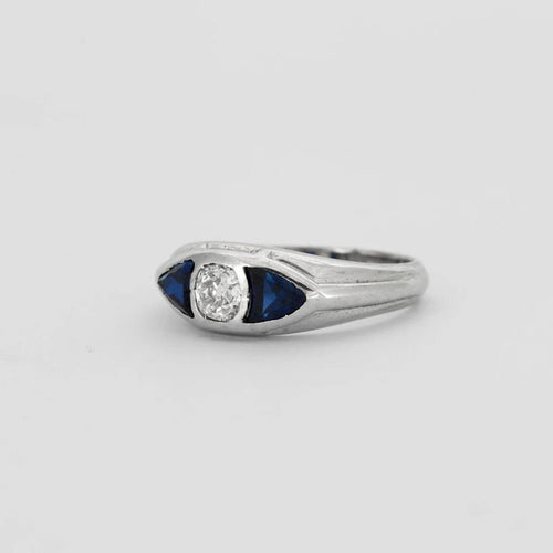 Bague 55 Bague en or gris 18K avec diamant et saphirs 58 Facettes
