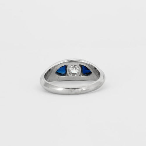 Bague 55 Bague en or gris 18K avec diamant et saphirs 58 Facettes