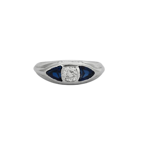 Bague 55 Bague en or gris 18K avec diamant et saphirs 58 Facettes