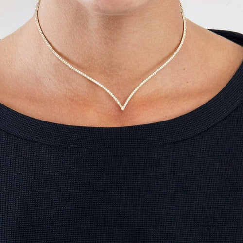 Collier Collier en V pavé de diamants en or jaune 18K 58 Facettes