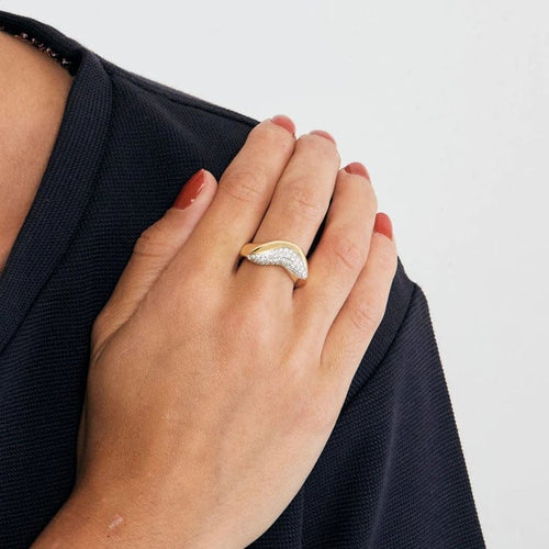 Bague 55 Bague pavée de diamants en or jaune 18K 58 Facettes