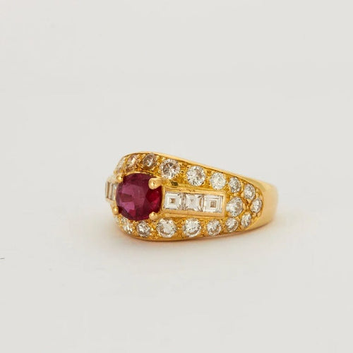 Bague 52 Bague rubis ovale pavée de diamants en or jaune 18K 58 Facettes