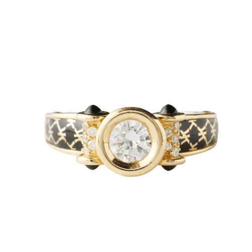 Bague 54 Korloff - Bague en or jaune 18k avec diamants et émail noir 58 Facettes