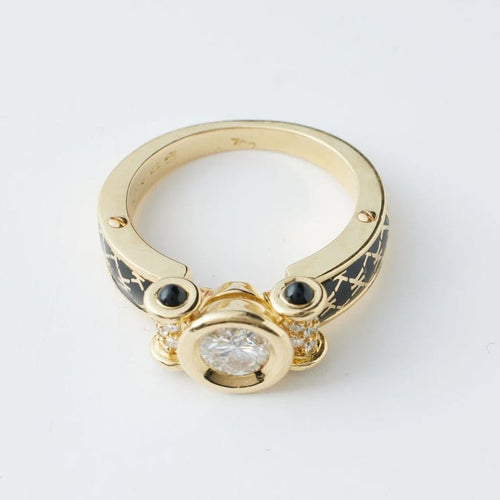 Bague 54 Korloff - Bague en or jaune 18k avec diamants et émail noir 58 Facettes