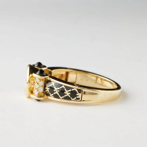 Bague 54 Korloff - Bague en or jaune 18k avec diamants et émail noir 58 Facettes