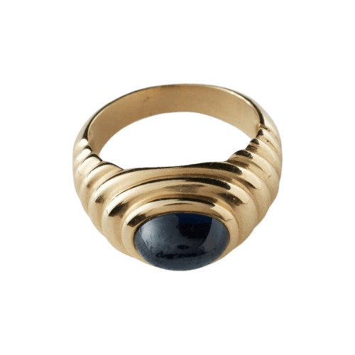Bague 51 Bague en or jaune 18k avec saphir cabochon 58 Facettes
