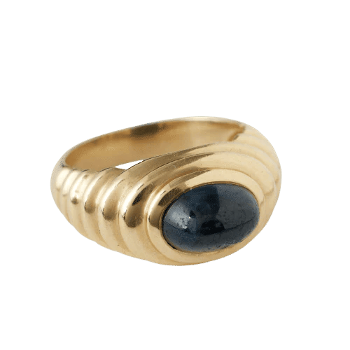 Bague 51 Bague en or jaune 18k avec saphir cabochon 58 Facettes