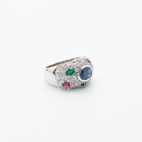 Bague 54 Bague Tutti Frutti en or gris 18k sertie de pierres 58 Facettes