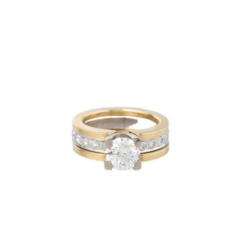 Bague 60 Bague solitaire entourage diamants en or gris et or jaune 18k 58 Facettes 1