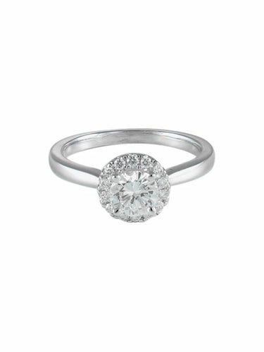 Bague 52 Bague solitaire en or blanc 18K avec diamant 0,61 ct et diamants 58 Facettes
