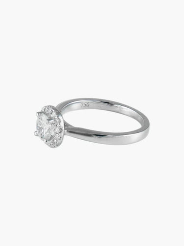 Bague 52 Bague solitaire en or blanc 18K avec diamant 0,61 ct et diamants 58 Facettes