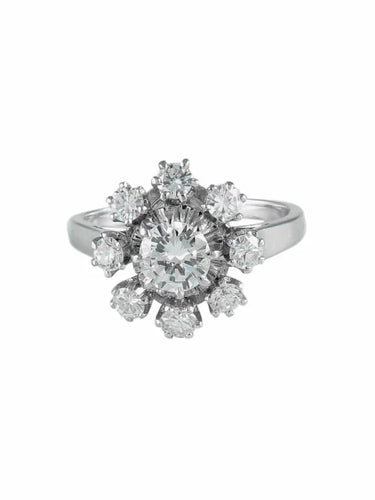 Bague 50 Bague marguerite en or blanc 750 et platine, diamants 58 Facettes