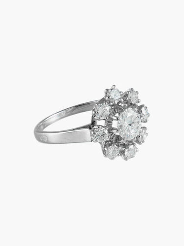 Bague 50 Bague marguerite en or blanc 750 et platine, diamants 58 Facettes