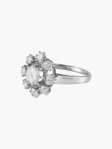Bague 50 Bague marguerite en or blanc 750 et platine, diamants 58 Facettes