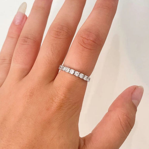 Bague 61 Demi-alliance - Bague en or blanc 18k et diamants 1,05 ct 58 Facettes