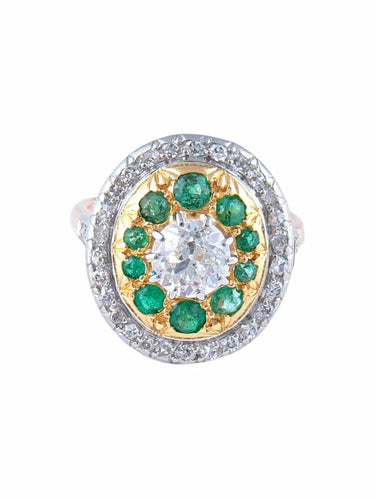 Bague 50 Bague diamants et émeraudes en or blanc et or jaune 18K 58 Facettes