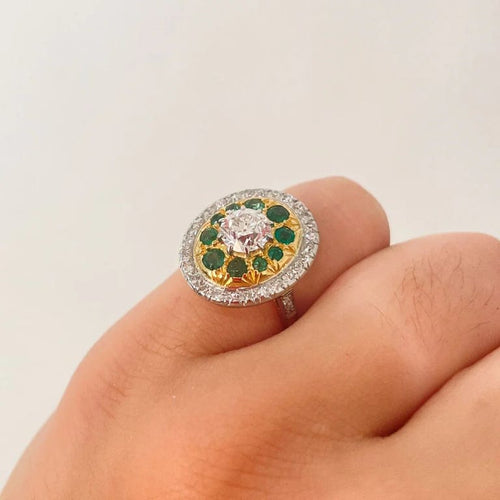 Bague 50 Bague diamants et émeraudes en or blanc et or jaune 18K 58 Facettes
