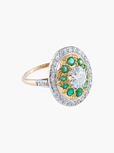 Bague 50 Bague diamants et émeraudes en or blanc et or jaune 18K 58 Facettes