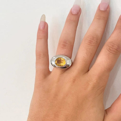 Bague 54 Bague citrine ovale en or blanc 18k 58 Facettes