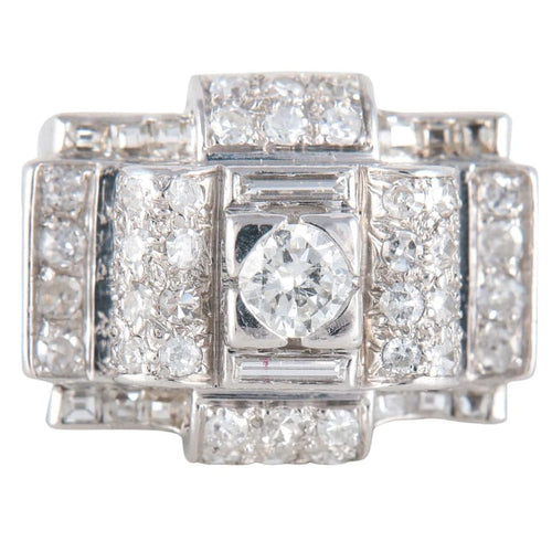 Bague 50 Bague tank à pont en platine sertie de diamants 58 Facettes 8318