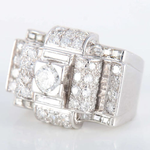 Bague 50 Bague tank à pont en platine sertie de diamants 58 Facettes 8318
