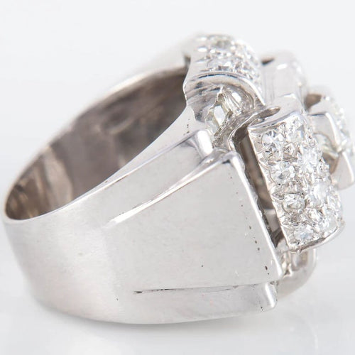 Bague 50 Bague tank à pont en platine sertie de diamants 58 Facettes 8318