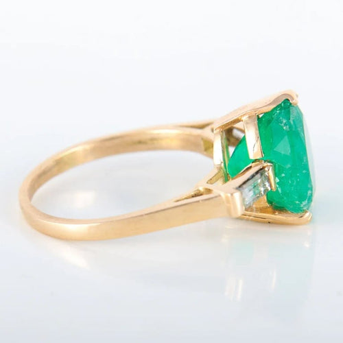 Bague 51 Bague cœur en or jaune 750 avec émeraude et diamants 58 Facettes 8392