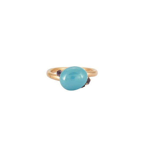 Bague 53 Pomellato Capri - Bague en or jaune, céramique bleue et améthystes 58 Facettes
