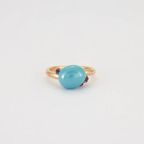 Bague 53 Pomellato Capri - Bague en or jaune, céramique bleue et améthystes 58 Facettes
