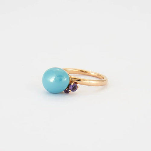 Bague 53 Pomellato Capri - Bague en or jaune, céramique bleue et améthystes 58 Facettes